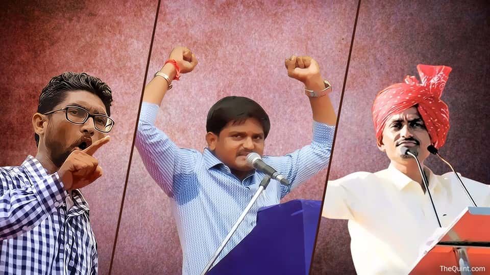 (From left) Jignesh Mevani, Hardik Patel and Alpesh Thakor - the three young leaders helming the Congress charge among the youth.