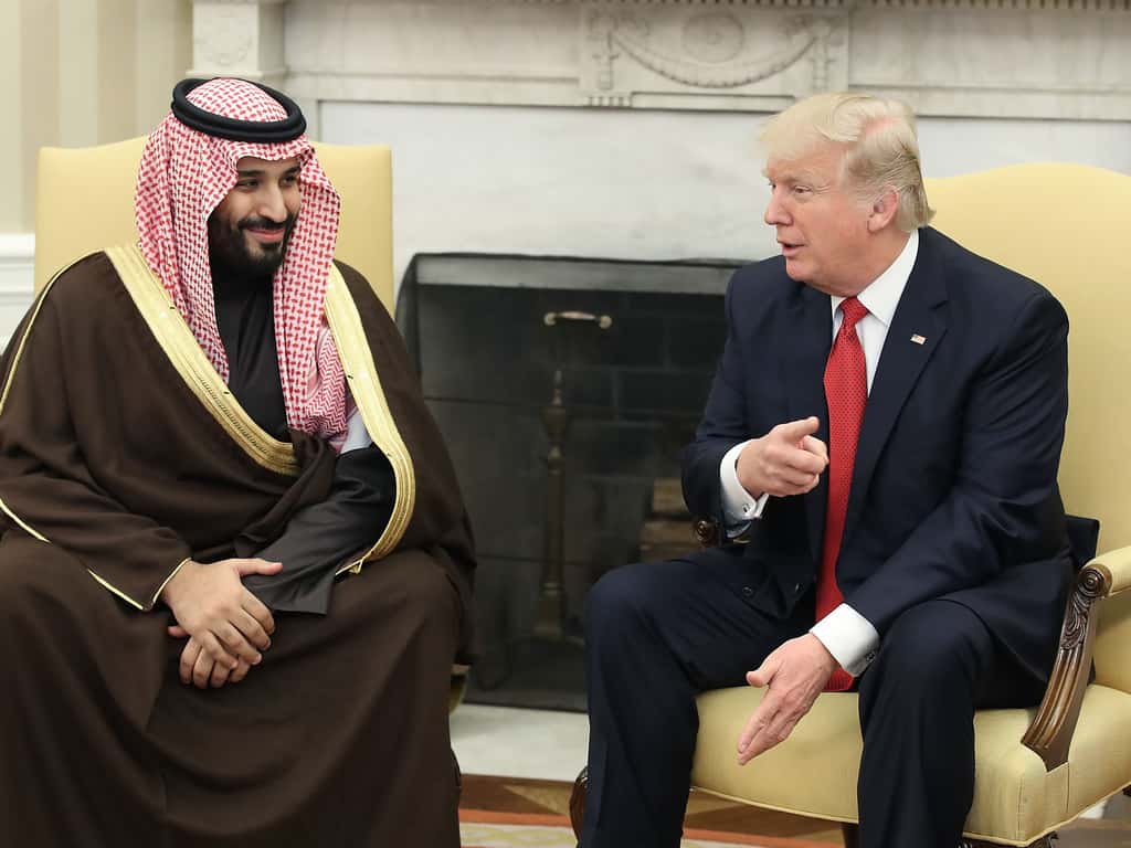 U.S. President Donald Trump, speaks with Mohammed bin Salman, the Kingdom of Saudi Arabia’s crown prince in the Oval Office of the White House in Washington, D.C., U.S. (Photographer: Mark Wilson/Pool via Bloomberg)