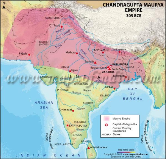 Chandragupta Maurya’s empire post his victory over Seleucus extending to Seleucid Persia (Maps of India)