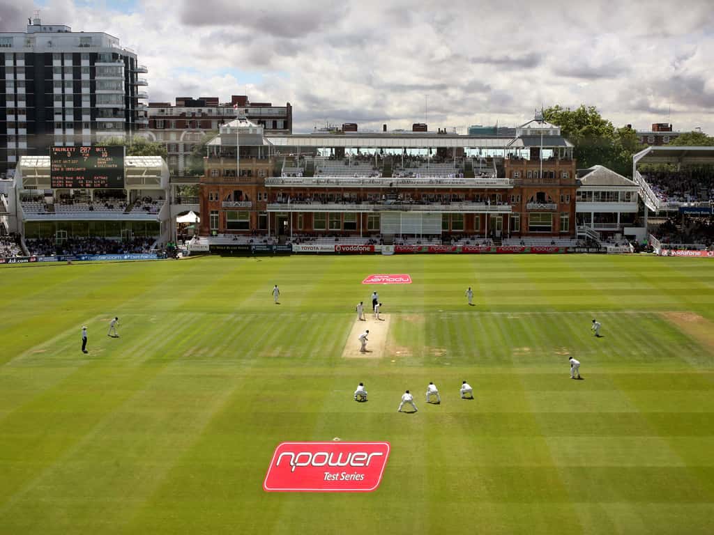 A view over the field at Lords, the London venue housing the Marylebone Cricket Club known as the Home of Cricket, in London, U.K. (Photographer: Graham Barclay/Bloomberg News)