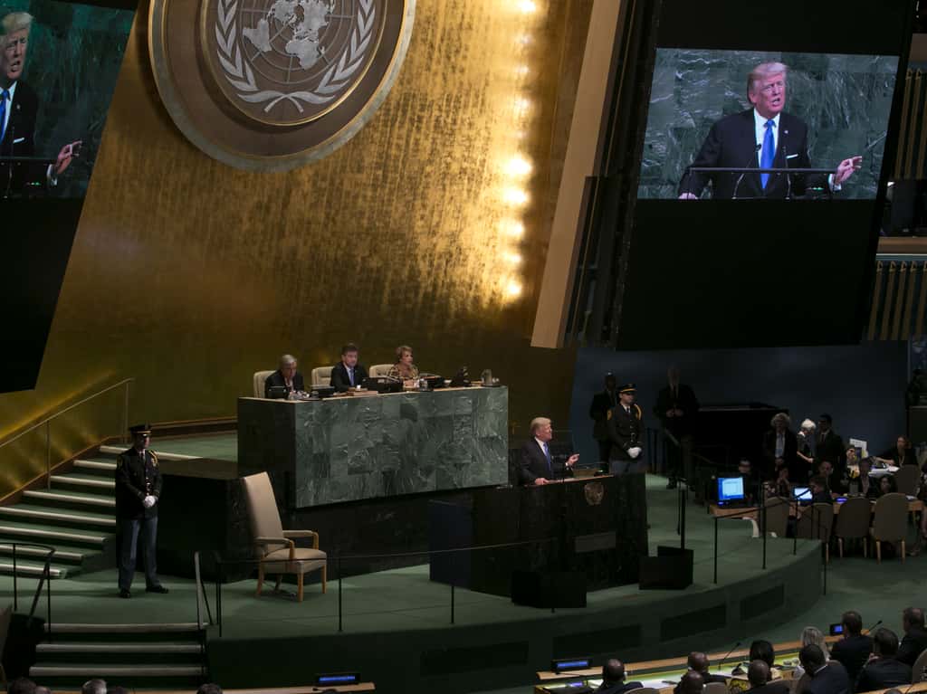 U.S. President Donald Trump speaks during the UN General Assembly meeting in New York, U.S., on September 19, 2017. (Photographer: Caitlin Ochs/Bloomberg)