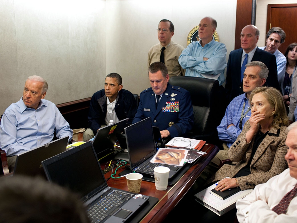 U.S. President Barack Obama and Vice President Joe Biden, along with members of the national security team, receive an update on the mission against Osama bin Laden in the Situation Room of the White House, on May 1, 2011. (Official White House Photo by Pete Souza)