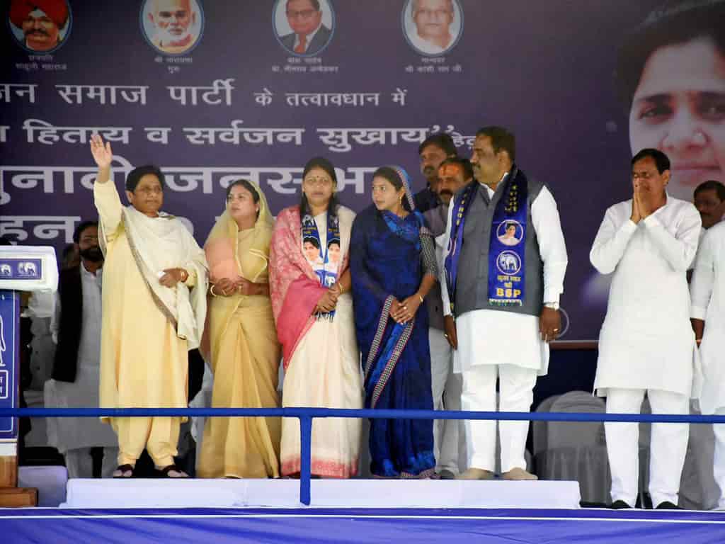 Bahujan Samaj Party president Mayawati addresses a rally in Uttar Pradesh. (Photograph: PTI)