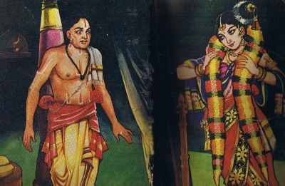 Periyazhvar is in rage as&nbsp; he sees Aandal wearing the garlands meant for Vishnu before sending them to Him. Later, the Lord Himself would reveal to the azhvar that he prefers only the garlands worn by Aandal.